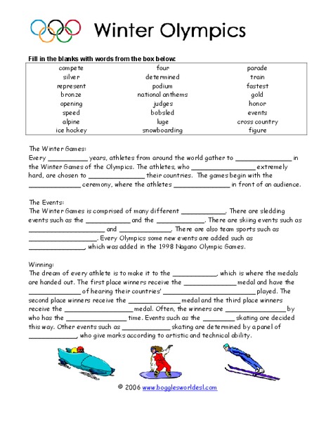 Winter Olympics Worksheet