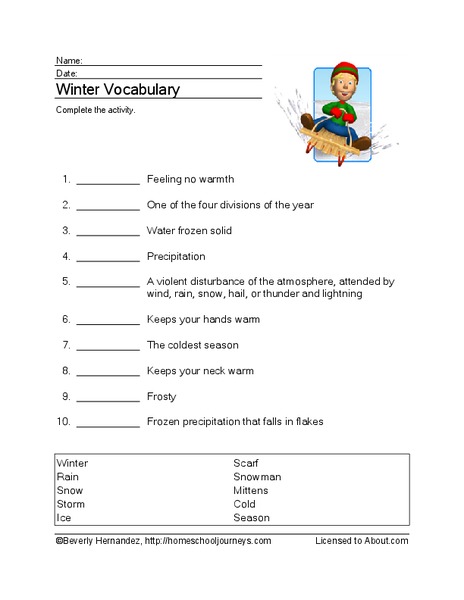 Winter Vocabulary Worksheet