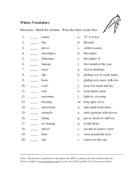 Winter Vocabulary Worksheet