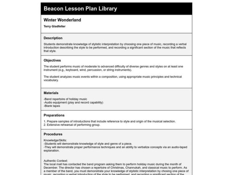 Winter Wonderland Lesson Plan