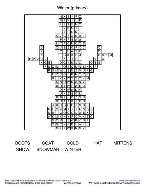 Winter Word Search Worksheet