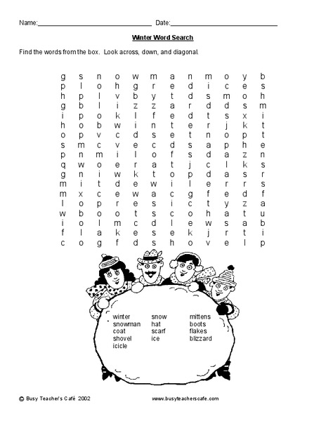 Winter Word Search Worksheet