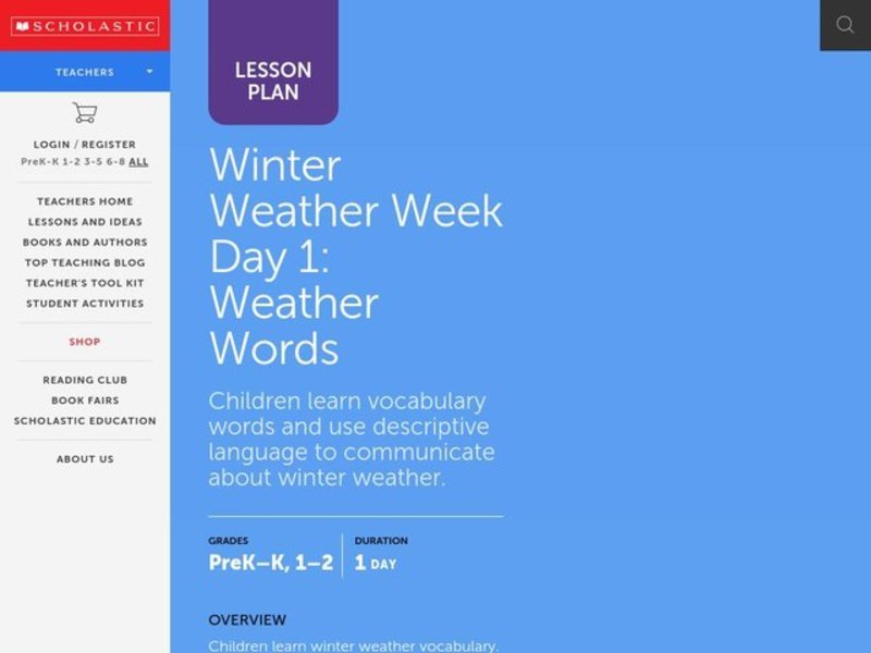 Winter Weather Week Day 1: Weather Words Lesson Plan