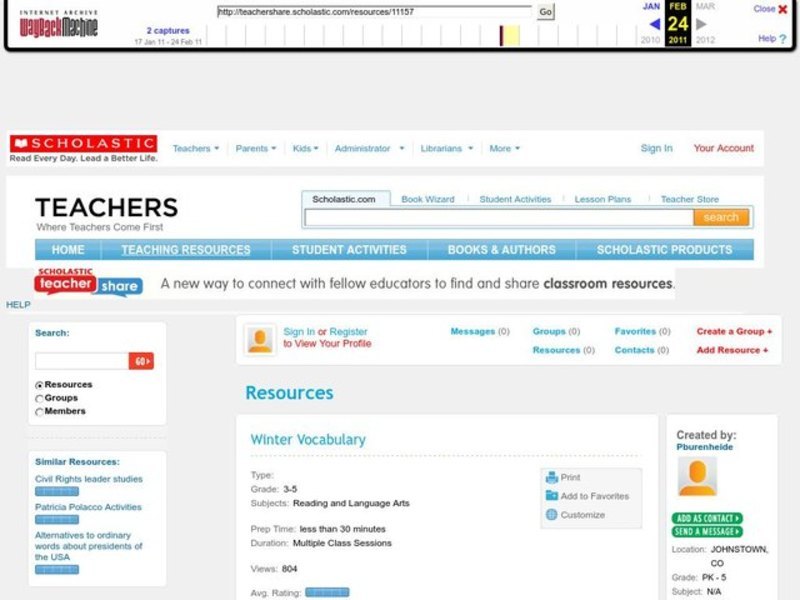 Winter Vocabulary Lesson Plan