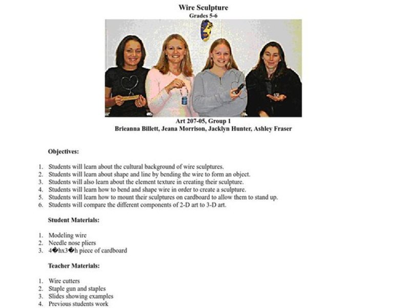 Wire Sculpture Lesson Plan