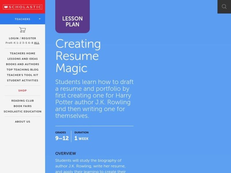 Wizards and Resumes Lesson Plan