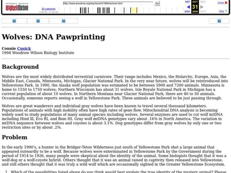 Wolves: DNA Pawprinting Lesson Plan