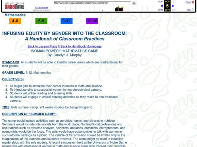 Woman Power!!! Mathematics Camp Lesson Plan