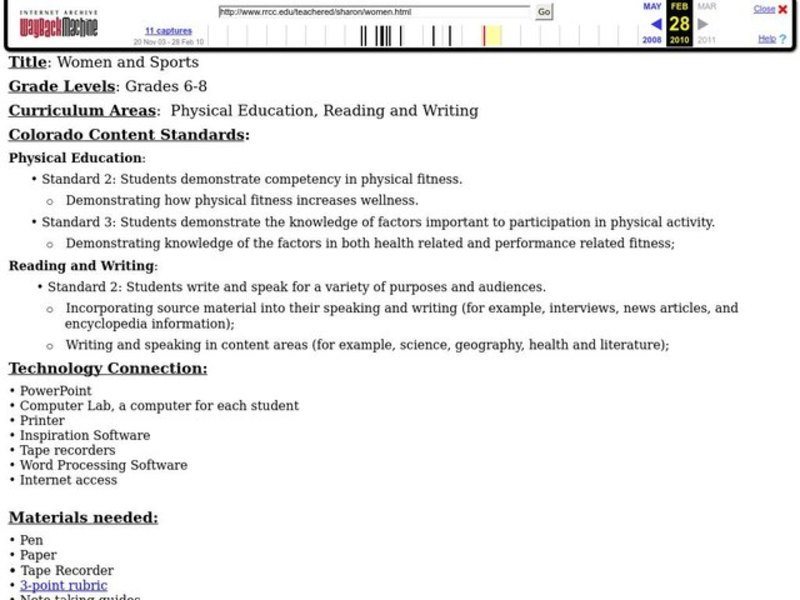 Women and Sports Lesson Plan