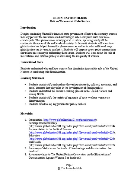 Women and Globalization Lesson Plan