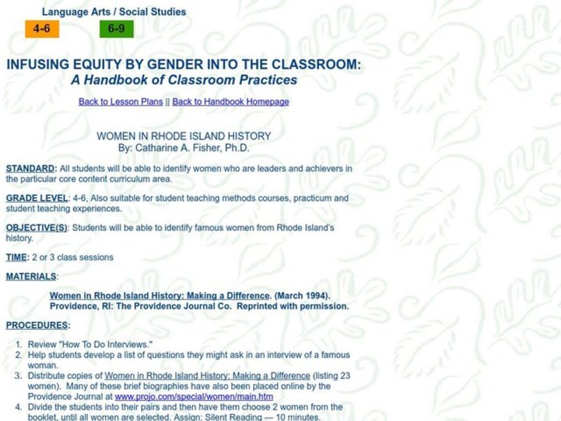 WOMEN IN RHODE ISLAND HISTORY Lesson Plan