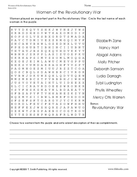Women of the Revolutionary War Worksheet