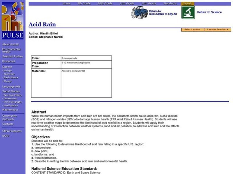 Acid Rain Lesson Plan