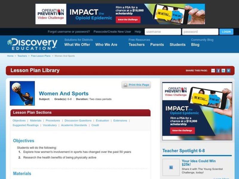Women and Sports Lesson Plan