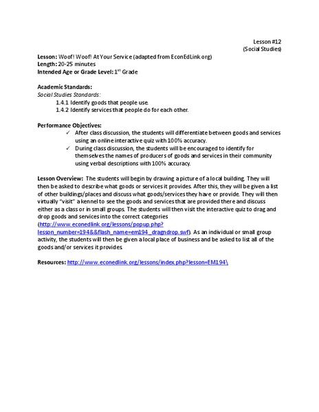 Woof! Woof! At Your Service Lesson Plan