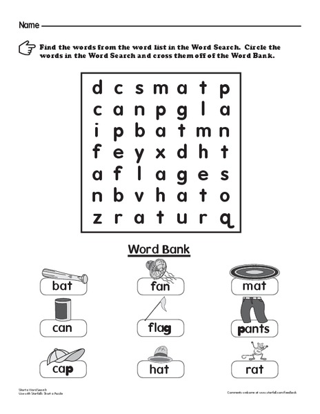 Short A Word Search Worksheet