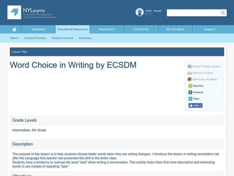 Word Choice in Writing Lesson Plan