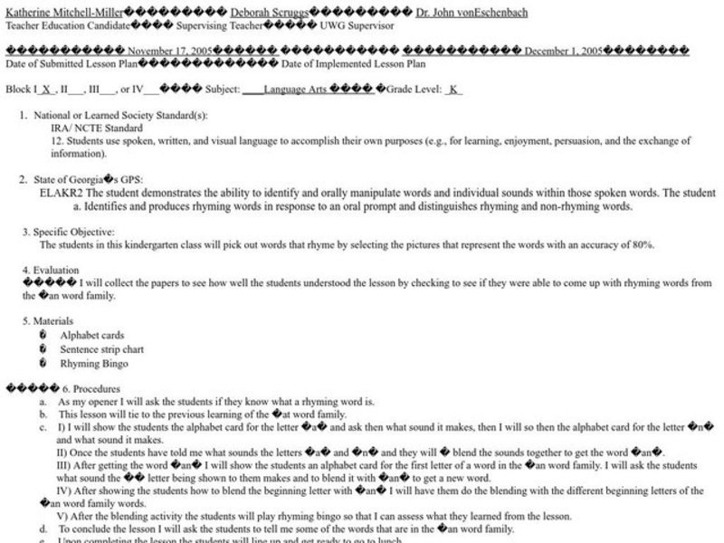 Word Families Lesson Plan