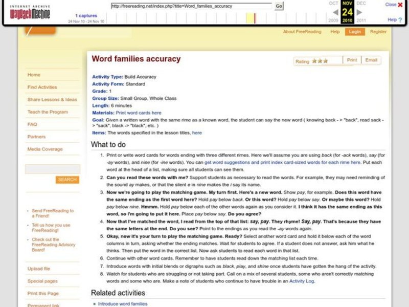 Word Families Accuracy Lesson Plan