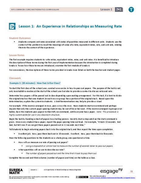 An Experience in Relationships as Measuring Rate Lesson Plan