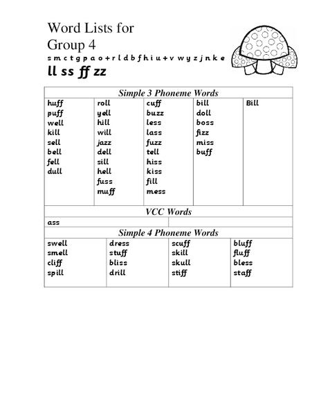 Word Lists Worksheet