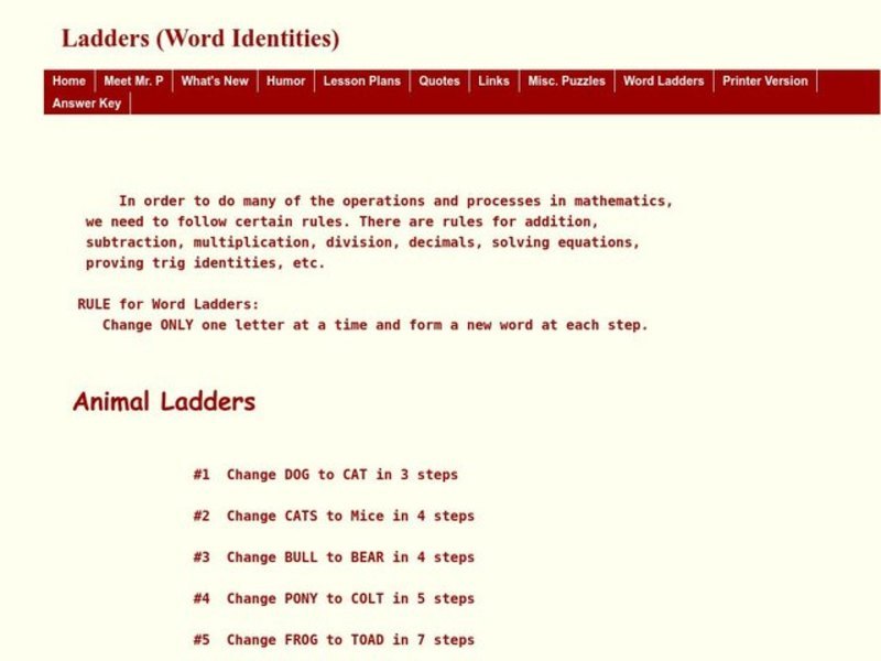 Word Ladders Worksheet
