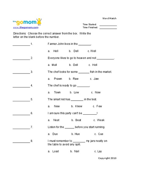 Word Match Worksheet