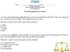 Word Meanings From Context Worksheet