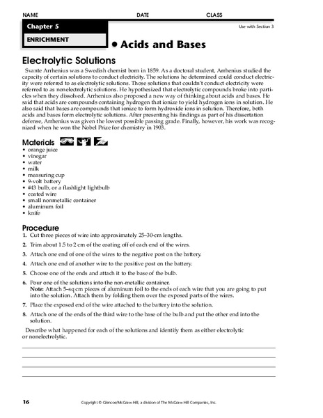 Acids and Bases Worksheet