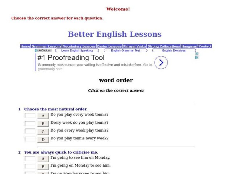 Word Order Worksheet