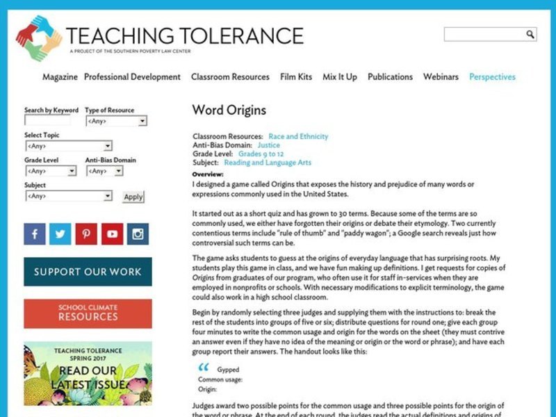 Word Origins Lesson Plan