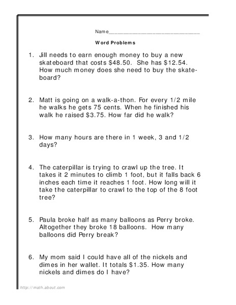 Word Problem Practice Worksheet