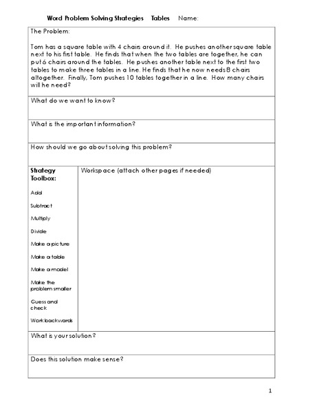 Word Problem Solving Strategies Worksheet