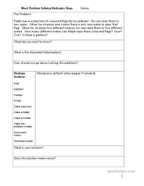 Word Problem Solving Strategies Worksheet