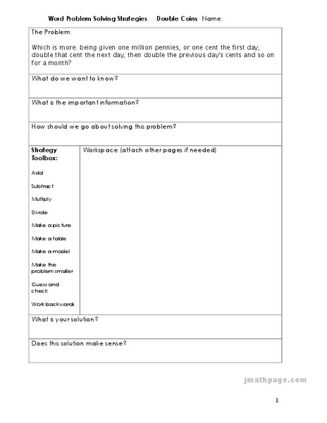 Word Problem Solving Strategies Worksheet
