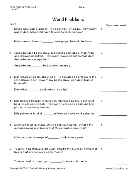 Word Problems Worksheet