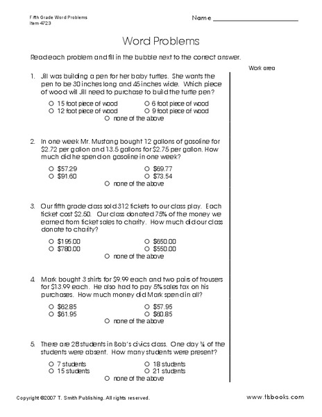 Word Problems Worksheet