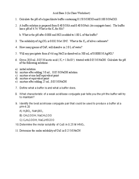 Acids and Bases Worksheet