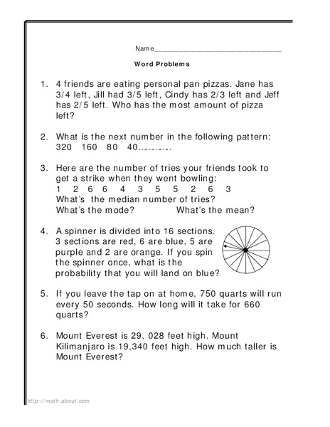 Word Problems Worksheet