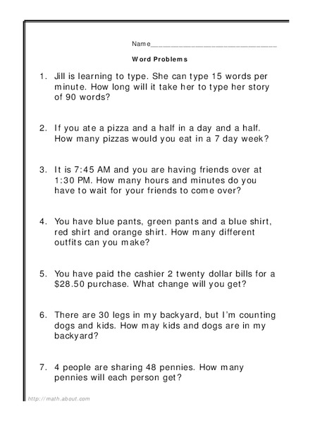 Word Problems Worksheet