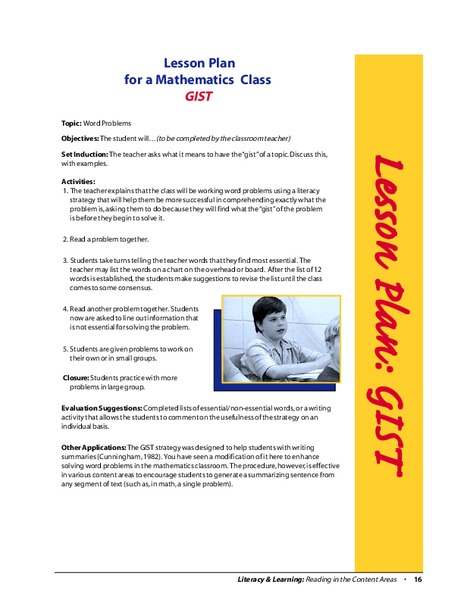 Word Problems Lesson Plan