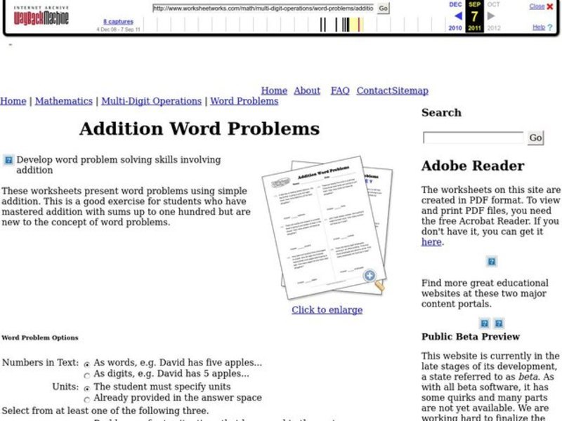 Word Problems Worksheet