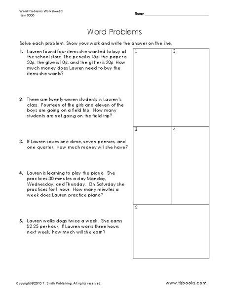 Word Problems #3 Worksheet