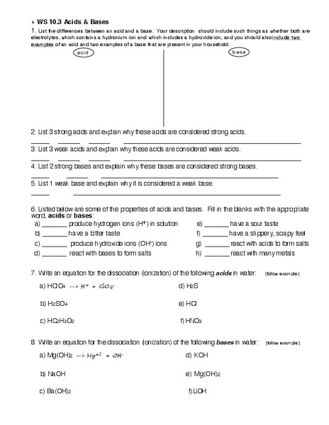 Acids and Bases Worksheet