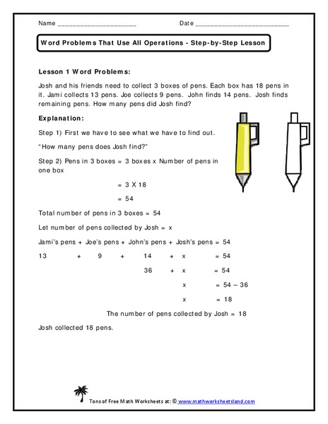 Word Problems that Use All Operations Worksheet
