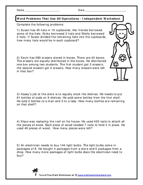 Word Problems that Use All Operations Worksheet