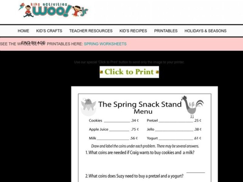 Word Problems: Money Worksheet