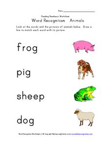 Word Recognition--Animals Worksheet