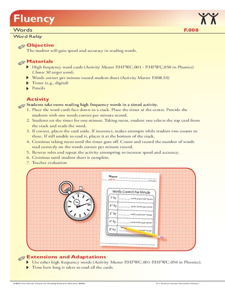 Fluency: Words, Word Relay Activity