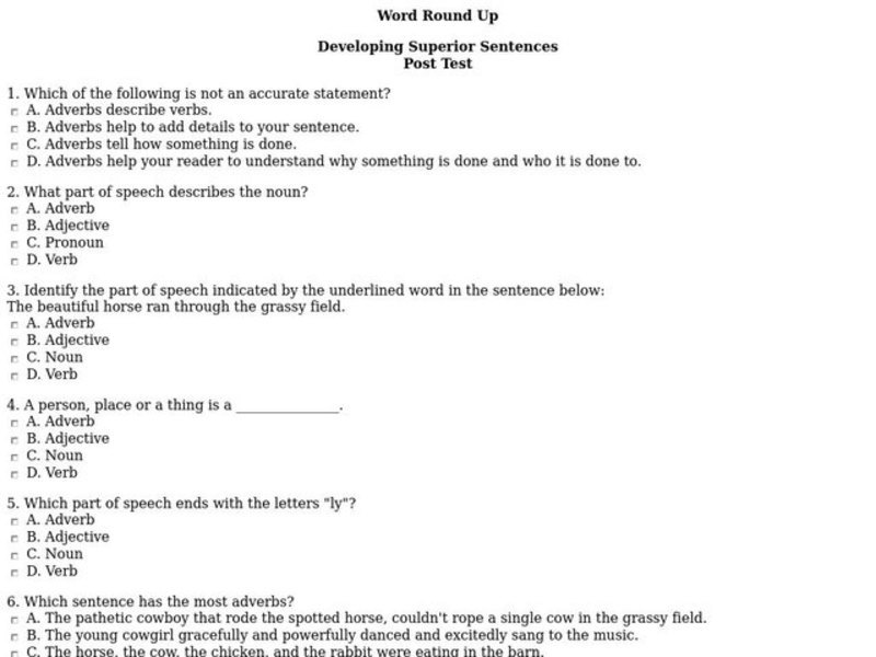 Word Round Up: Developing Superior Sentences Interactive